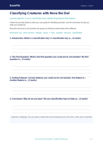 Free Classification Keys Writing Frame | Year 4 Supported | BookFlik