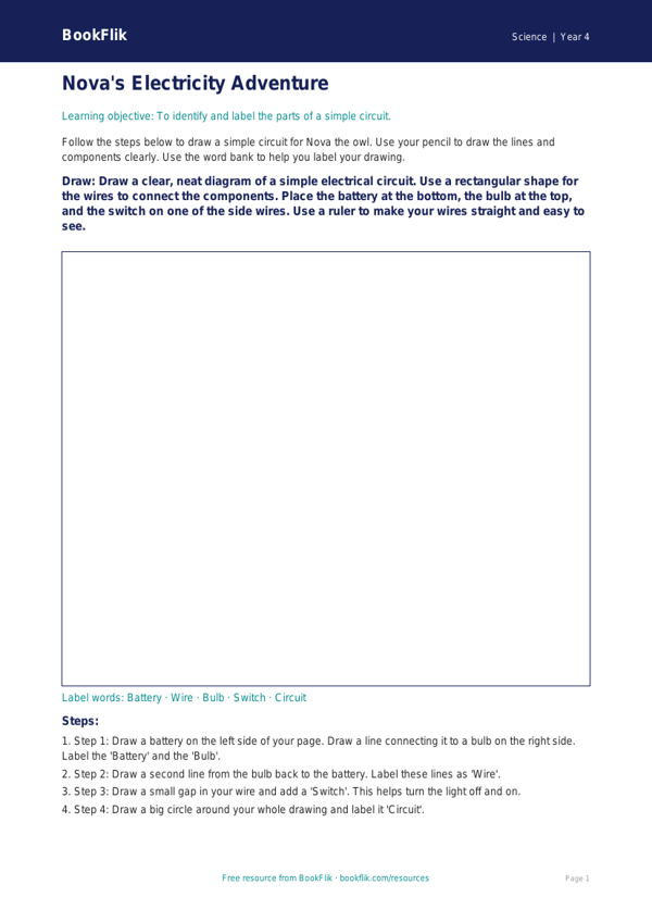 Free Electricity Drawing Sheet | Year 4 Supported | BookFlik worksheet preview — Science Electricity