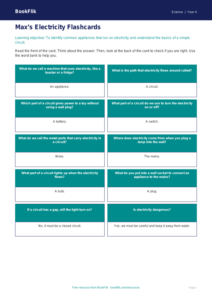 Free Electricity Flashcards | Year 4 Supported | BookFlik