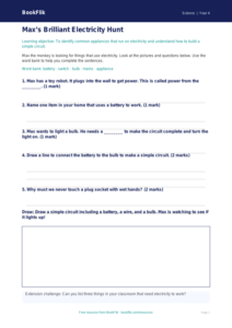 Free Electricity Worksheet | Year 4 Supported | BookFlik