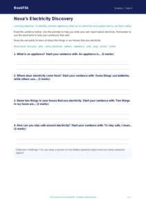Free Electricity Writing Frame | Year 4 Supported | BookFlik