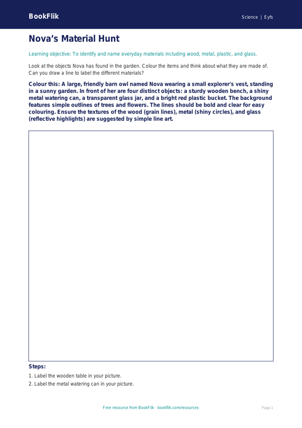 Free Everyday Materials Colouring Page | EYFS Core | BookFlik worksheet preview — Science Everyday Materials