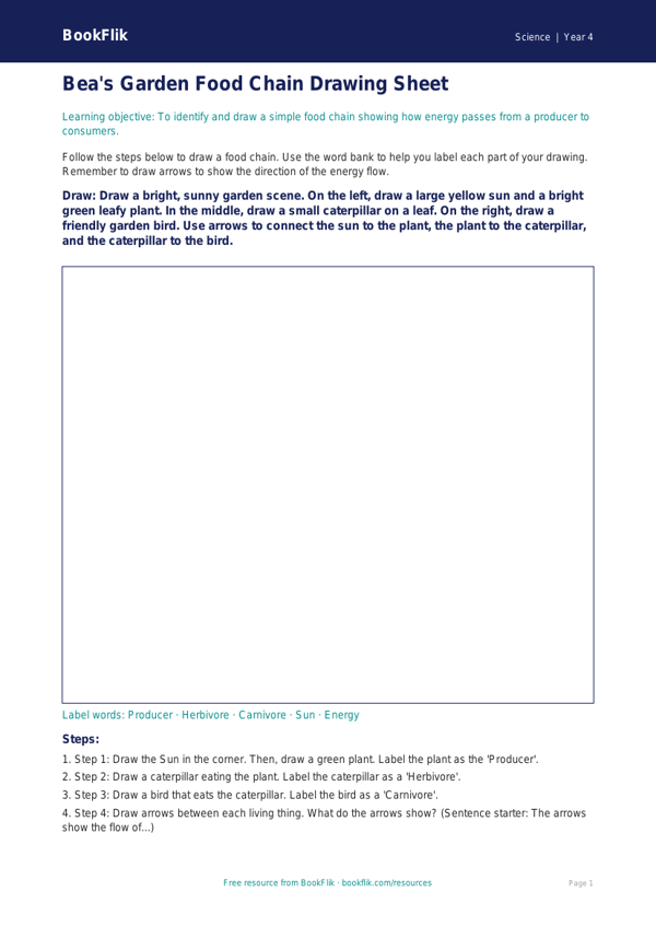Free Food Chains Drawing Sheet | Year 4 Supported | BookFlik worksheet preview — Science Food Chains
