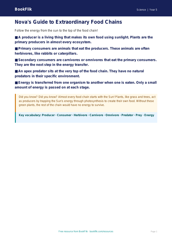 Free Food Chains Poster | Year 5 Core | BookFlik worksheet preview — Science Food Chains