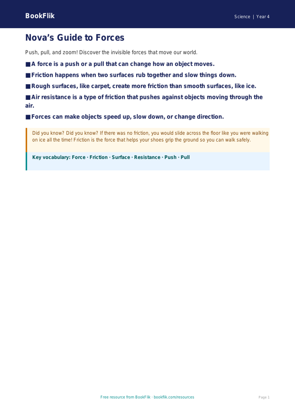 Free Forces Poster | Year 4 Science Worksheet | BookFlik worksheet preview — Science Forces