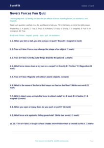 Free Forces Quiz | Year 4 Science Worksheet | BookFlik