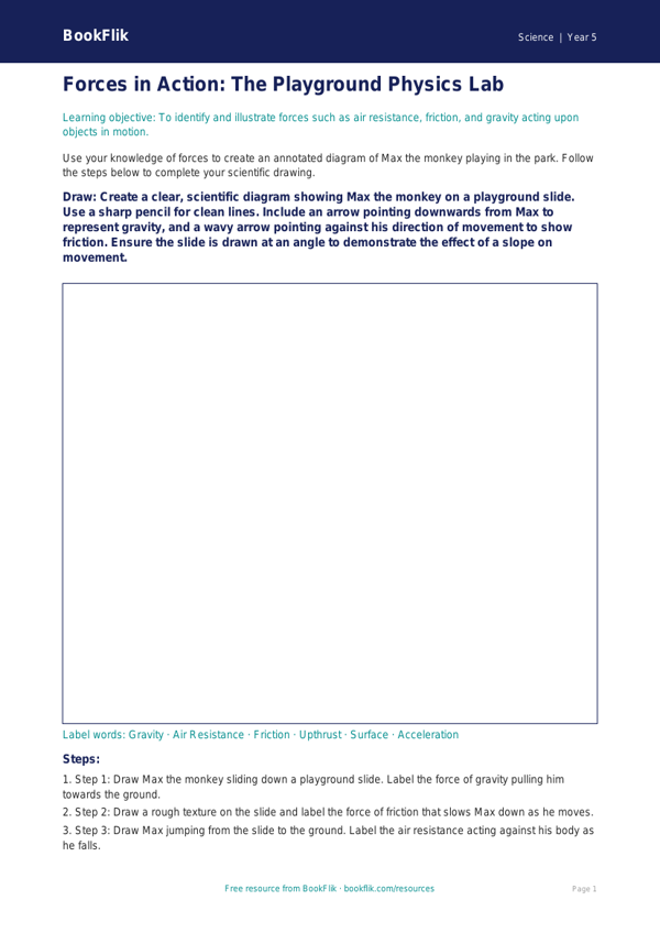 Free Forces Drawing Sheet | Year 5 Core | BookFlik worksheet preview — Science Forces
