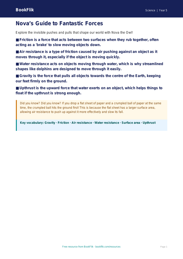 Free Forces Poster | Year 5 Science Worksheet | BookFlik worksheet preview — Science Forces