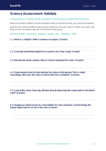 Free Habitats Assessment | Year 4 Supported | BookFlik