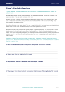 Free Habitats Comprehension | Year 4 Supported | BookFlik