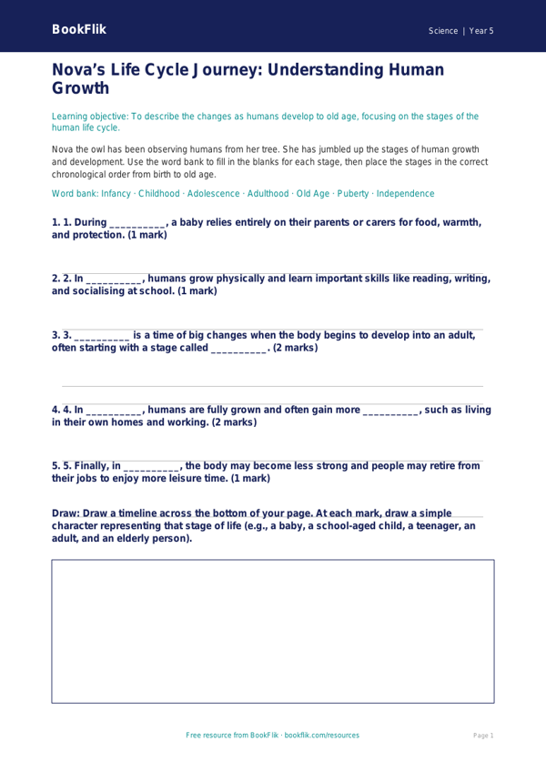Free Human Body Activity Sheet | Year 5 Core | BookFlik worksheet preview — Science Human Body