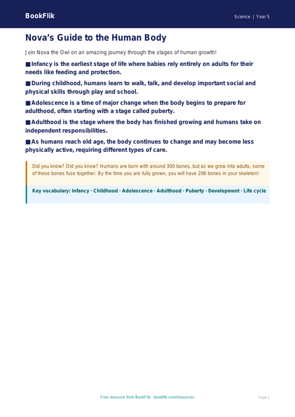 Free Human Body Poster | Year 5 Core | BookFlik worksheet preview — Science Human Body