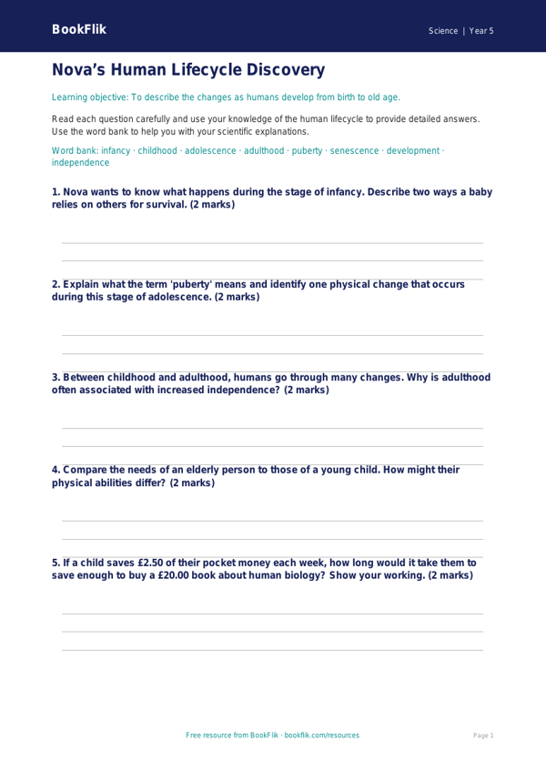 Free Human Body Worksheet | Year 5 Core | BookFlik worksheet preview — Science Human Body