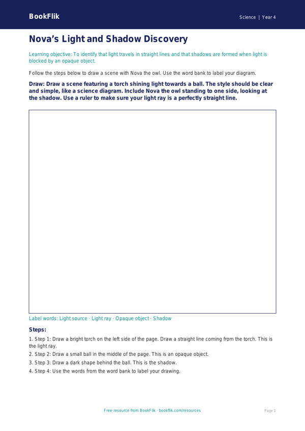Free Light Drawing Sheet | Year 4 Supported | BookFlik worksheet preview — Science Light