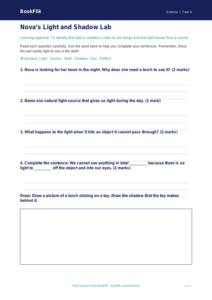 Free Light Worksheet | Year 4 Supported | BookFlik