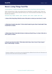 Free Living Things Template | Year 4 Supported | BookFlik