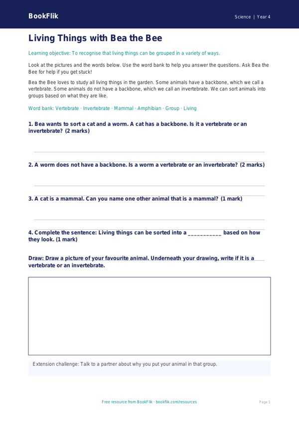 Free Living Things Worksheet | Year 4 Supported | BookFlik worksheet preview — Science Living Things