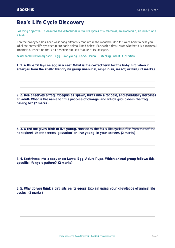 Free Living Things Activity Sheet | Year 5 Core | BookFlik worksheet preview — Science Living Things