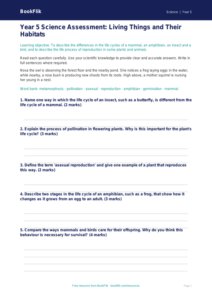 Free Living Things Assessment | Year 5 Core | BookFlik