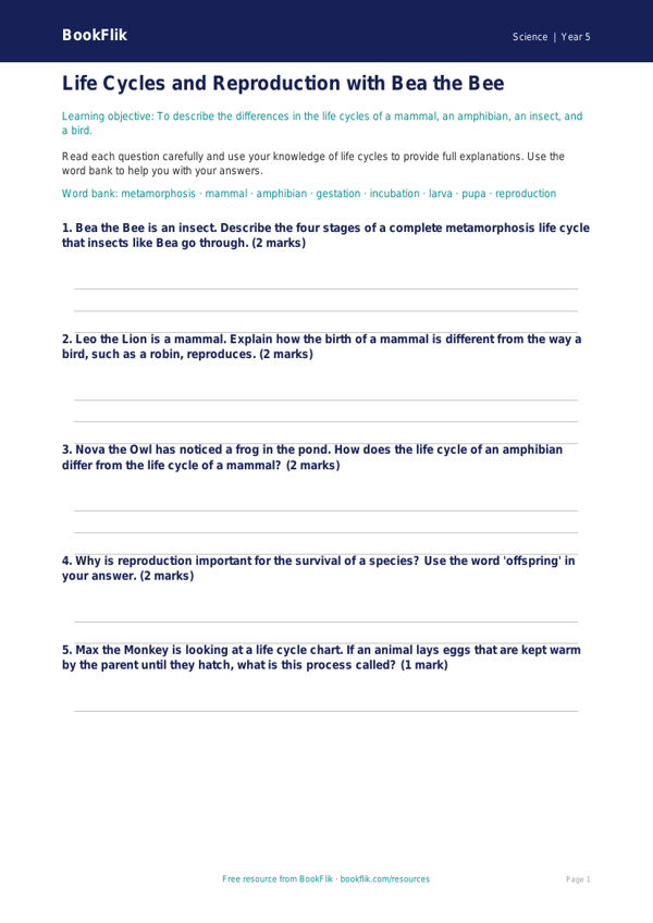 Free Living Things Worksheet | Year 5 Core | BookFlik worksheet preview — Science Living Things