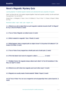 Free Magnets Quiz | Year 4 Science Worksheet | BookFlik