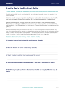 Free Nutrition Comprehension | Year 4 Supported | BookFlik