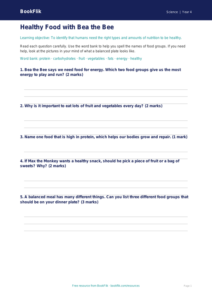 Free Nutrition Worksheet | Year 4 Supported | BookFlik