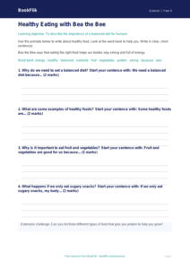Free Nutrition Writing Frame | Year 4 Supported | BookFlik