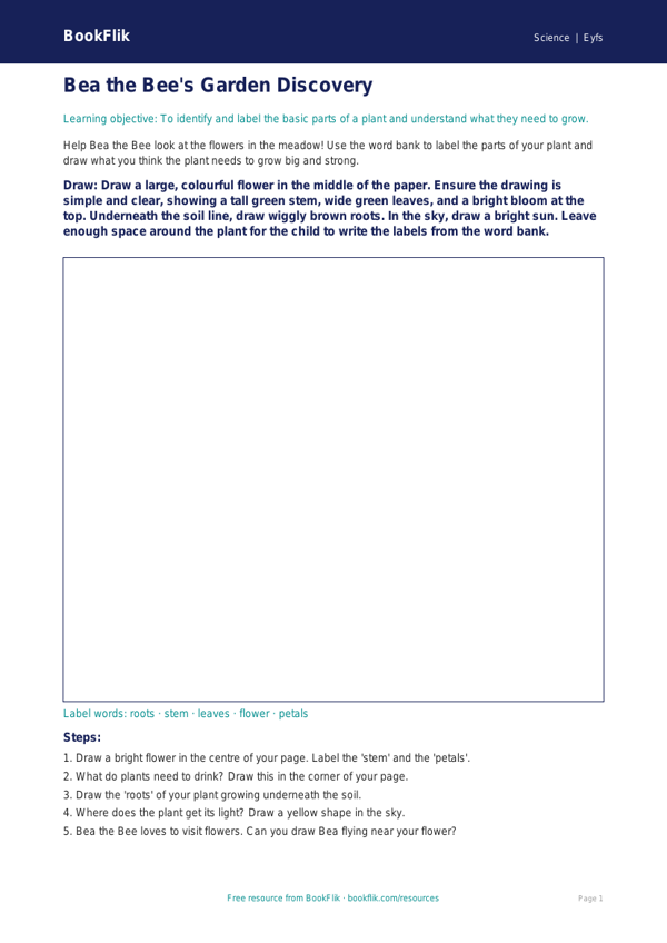 Free Plants Drawing Sheet | EYFS Core | BookFlik worksheet preview — Science Plants