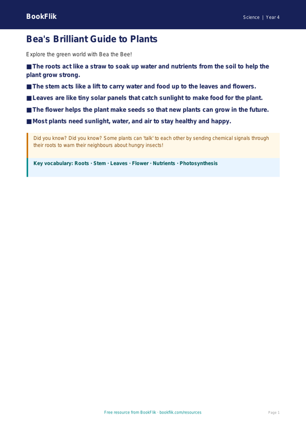 Free Plants Poster | Year 4 Supported | BookFlik worksheet preview — Science Plants