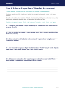 Free Properties Of Materials Assessment | Year 4 Supported | BookFlik