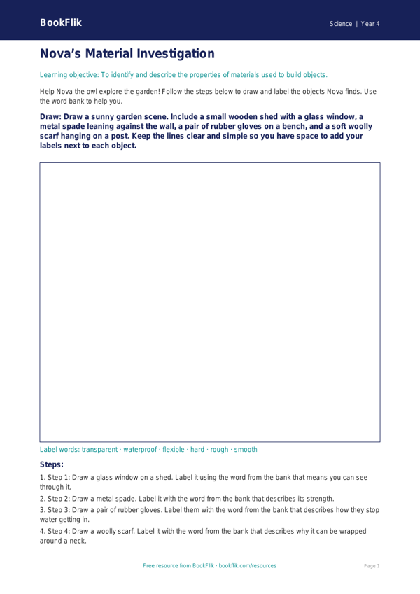 Free Properties Of Materials Drawing Sheet | Year 4 Supported | BookFlik worksheet preview — Science Properties Of Materials