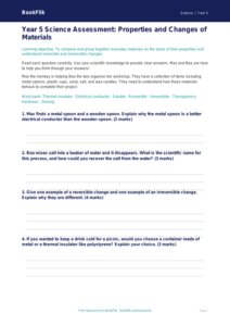 Free Properties Of Materials Assessment | Year 5 Core | BookFlik