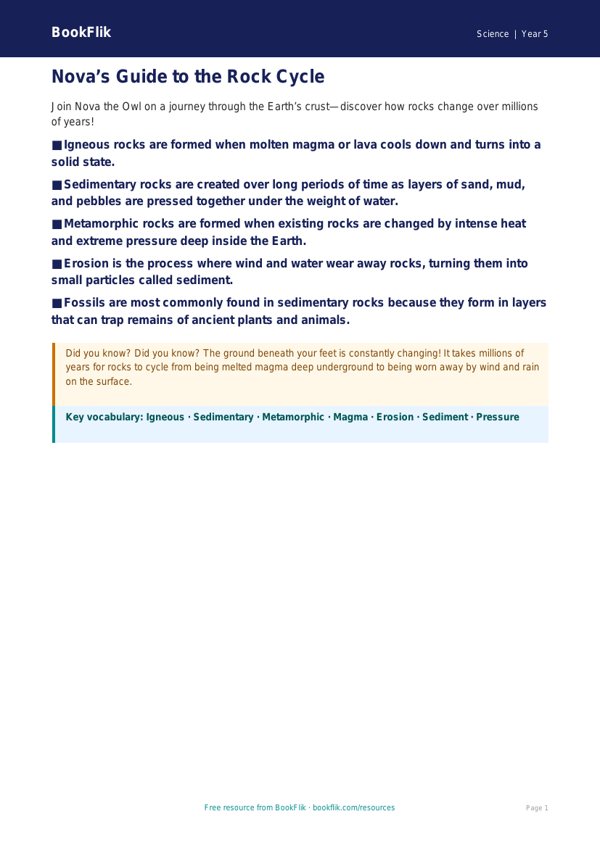 Free Rocks Poster | Year 5 Science Worksheet | BookFlik worksheet preview — Science Rocks