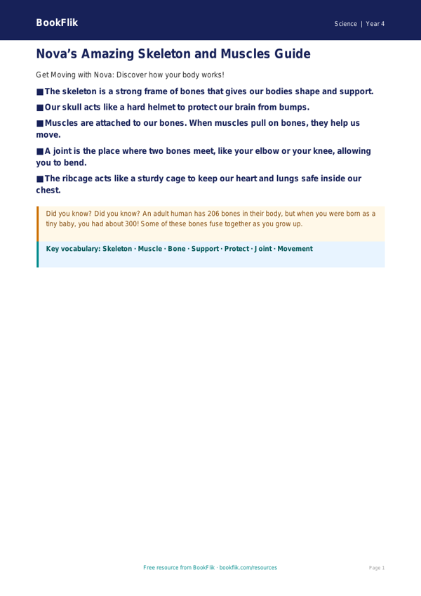 Free Skeleton And Muscles Poster | Year 4 Supported | BookFlik worksheet preview — Science Skeleton And Muscles