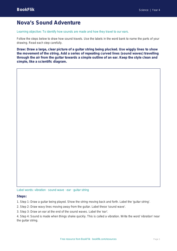 Free Sound Drawing Sheet | Year 4 Supported | BookFlik worksheet preview — Science Sound