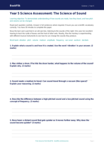 Free Sound Assessment | Year 5 Science Worksheet | BookFlik