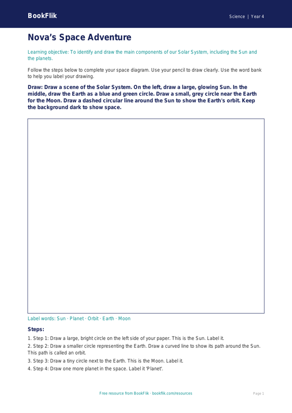 Free Space Drawing Sheet | Year 4 Supported | BookFlik worksheet preview — Science Space