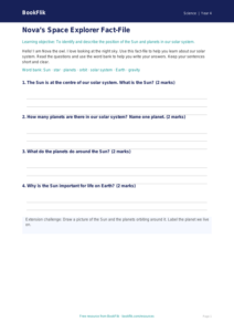 Free Space Worksheet for Year 4 | Science Activities | BookFlik