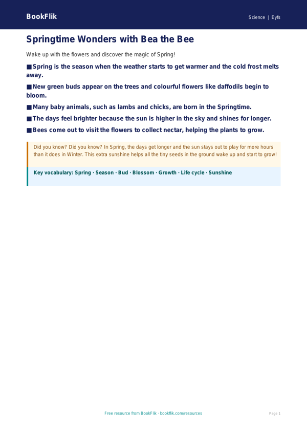Free Spring Science Poster | EYFS Core | BookFlik worksheet preview — Science Spring Science