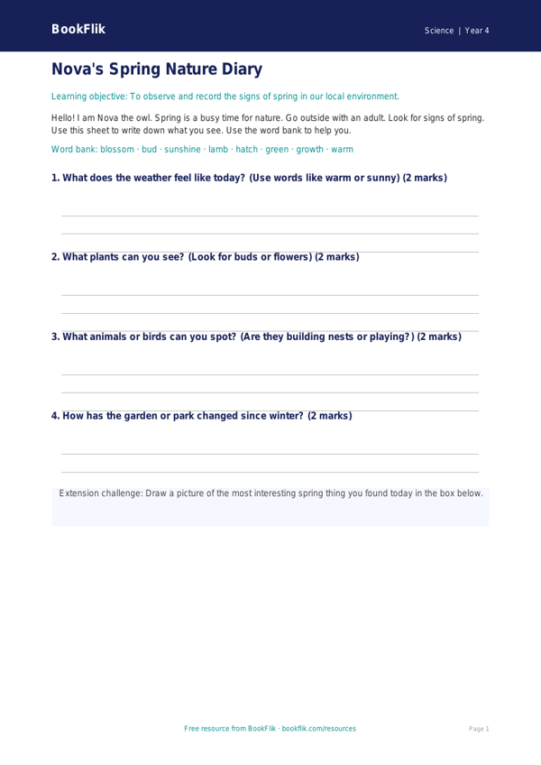 Free Spring Science Worksheet | Year 4 Supported | BookFlik worksheet preview — Science Spring Science