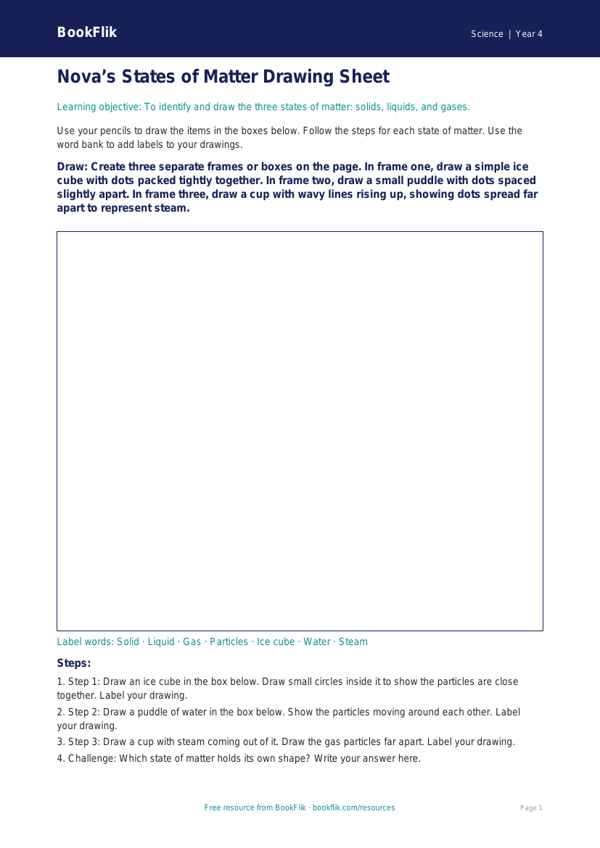 Free States Of Matter Drawing Sheet | Year 4 Supported | BookFlik worksheet preview — Science States Of Matter