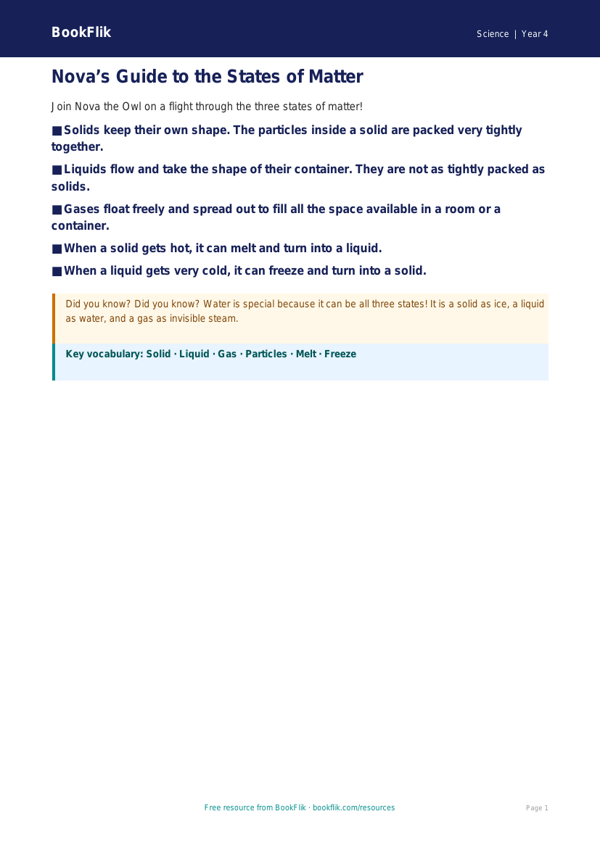 Free States Of Matter Poster | Year 4 Supported | BookFlik worksheet preview — Science States Of Matter