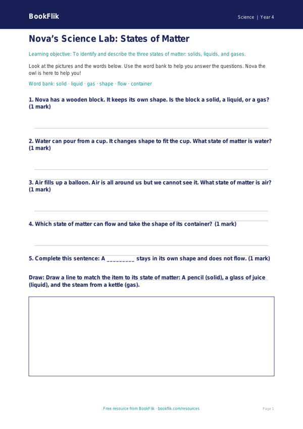 Free States Of Matter Worksheet | Year 4 Supported | BookFlik worksheet preview — Science States Of Matter