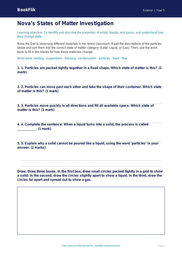 Free States Of Matter Activity Sheet | Year 5 Core | BookFlik worksheet preview — Science States Of Matter