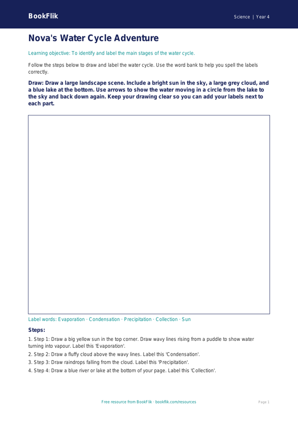 Free Water Cycle Drawing Sheet | Year 4 Supported | BookFlik worksheet preview — Science Water Cycle
