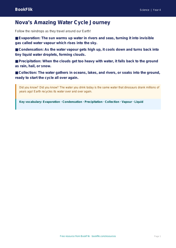Free Water Cycle Poster | Year 4 Supported | BookFlik worksheet preview — Science Water Cycle