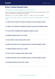 Free Animals Quiz | Year 4 Supported | BookFlik