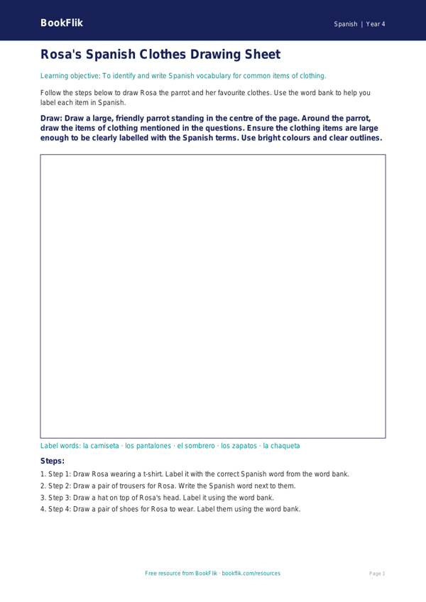 Free Clothes Drawing Sheet | Year 4 Supported | BookFlik worksheet preview — Spanish Clothes