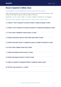 Free Clothes Quiz | Year 4 Supported | BookFlik